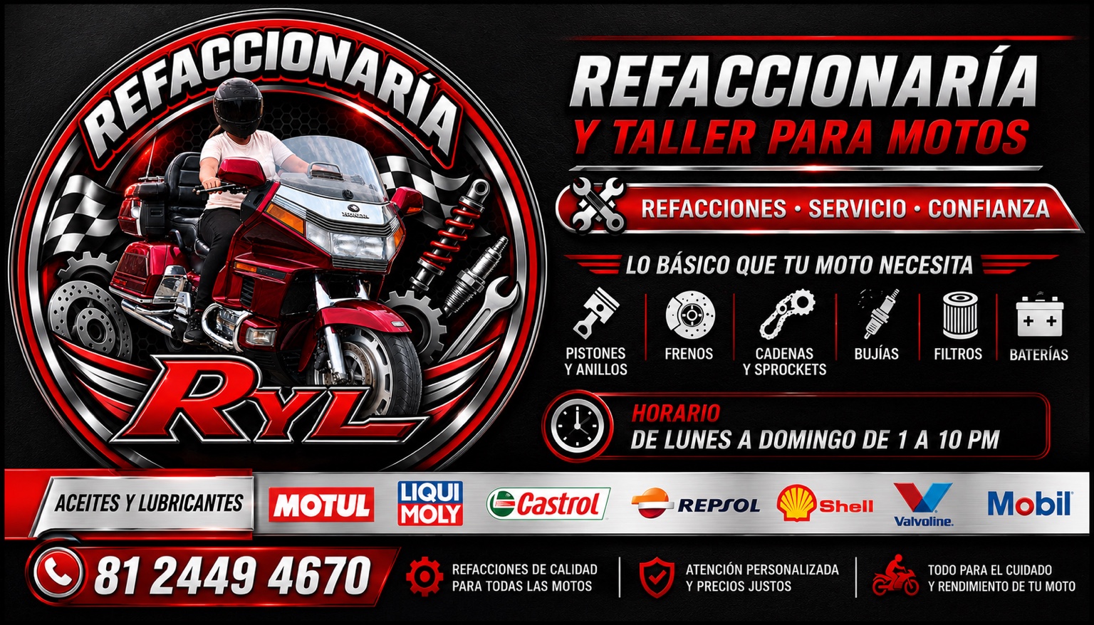 Anuncio de Refaccionaria RyL, refacciones y taller para motos